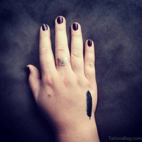 Attractive Feather Tattoo On Hand
