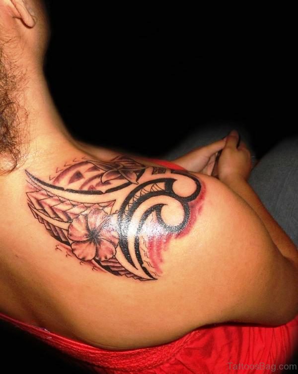 Attractive Flower Tattoo On Back Shoulder