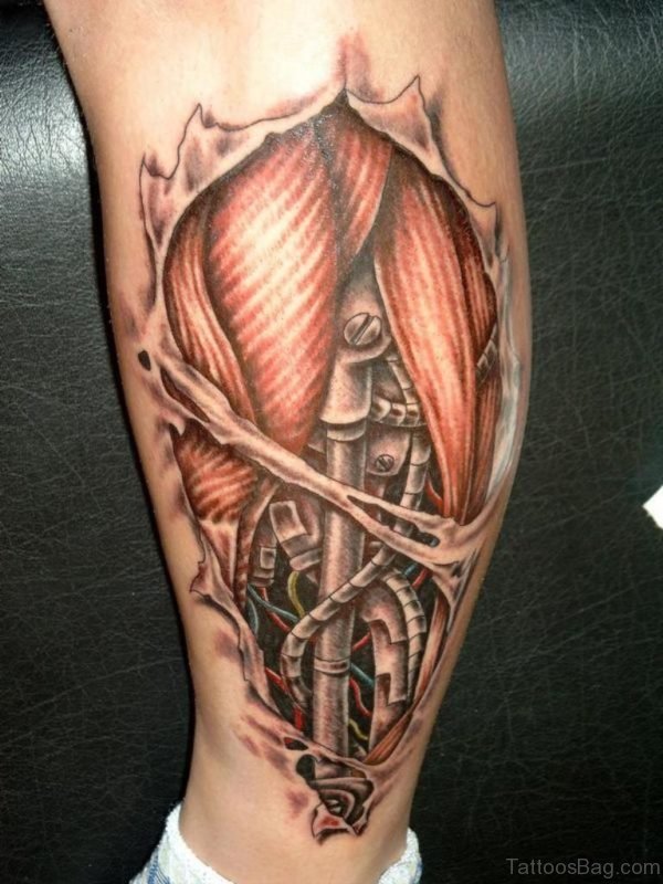 Attractive Mechanical Tattoo On Leg