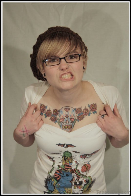 Attractive Skull Tattoo On Chest