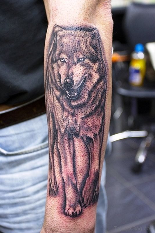 Awesome Alpha Wolf Tattoo On Arm