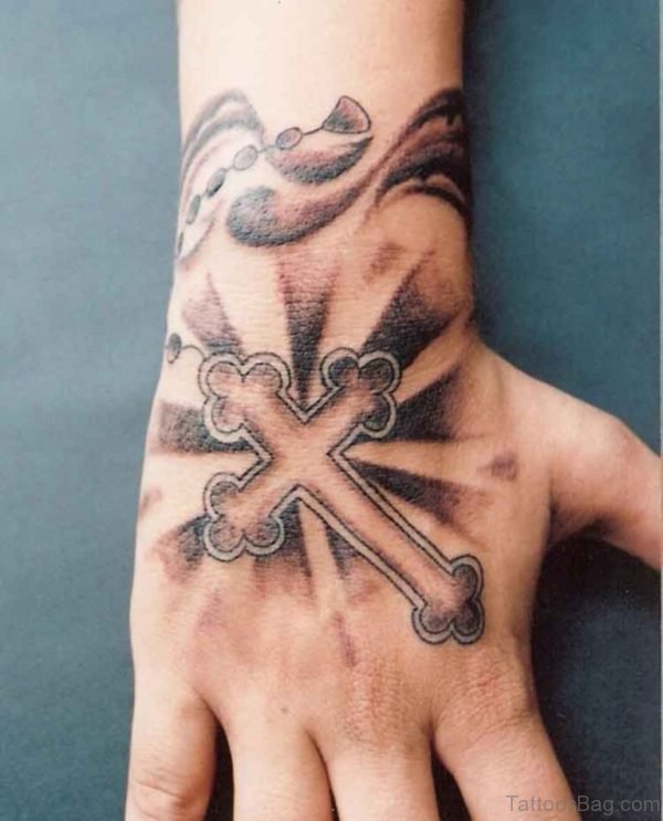 Awesome Cross Tattoo On Hand