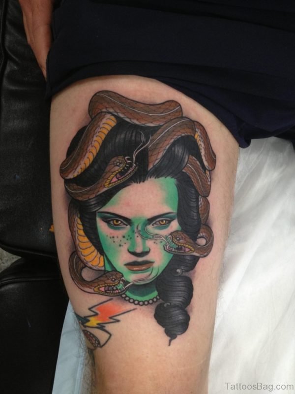 Awesome Medusa Tattoo On Leg