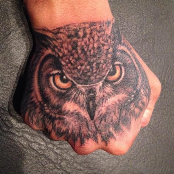 Awesome Owl Tattoo On Hand