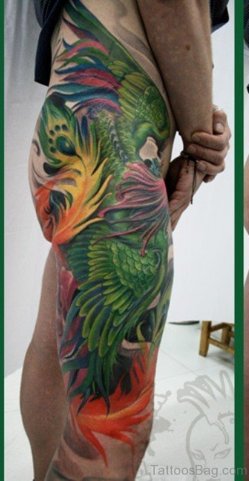 Awesome Phoenix Tattoo On LEg