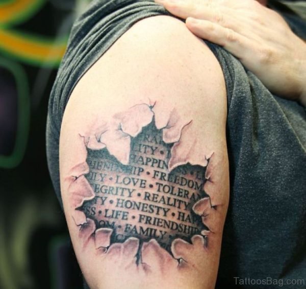 Awesome Ripped Skin Maple Leaf Tattoo On Right Shoulder