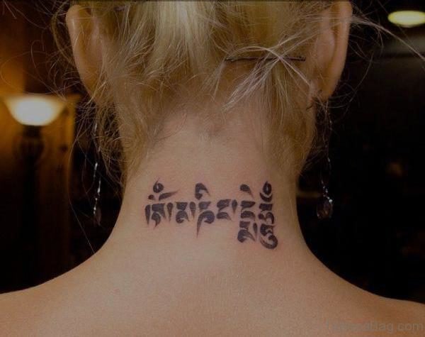 Awsome Buddhist Symbol Tattoo On Neck