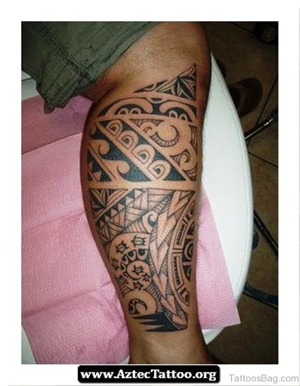 Aztec Tribal Tattoo On Calf