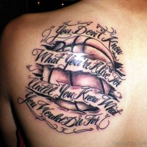 Basketbal With Quotes Tattoo On Shoulder
