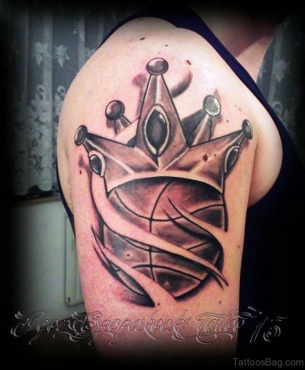 Basketball Crown Tattoo On Shoulder