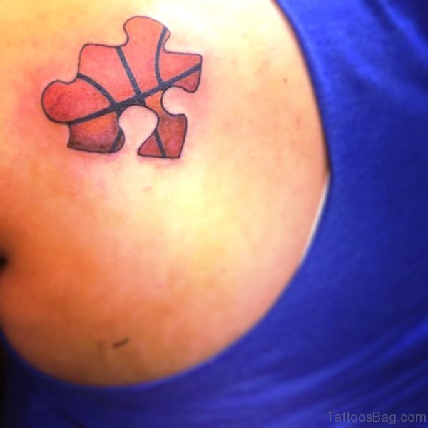 Basketball Puzzle Tattoo On Shoulder