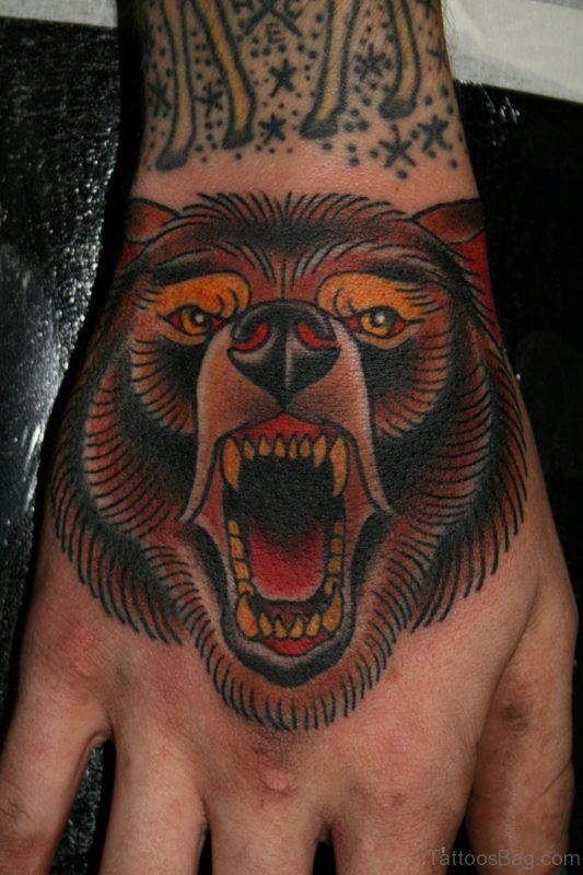 Bear Tattoo On Hand