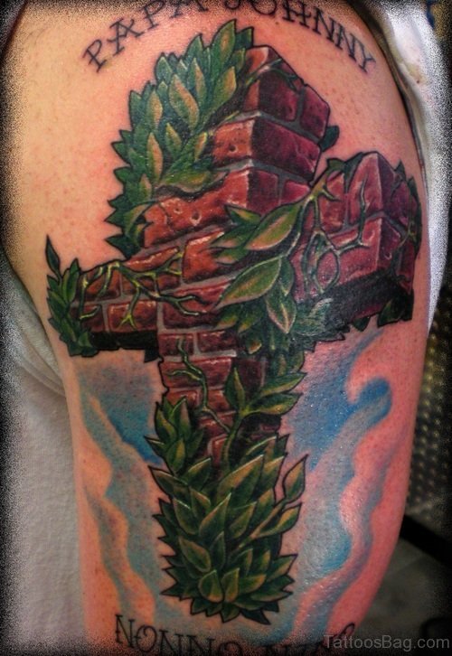 Beautiful Cross Tattoo On Shoulder
