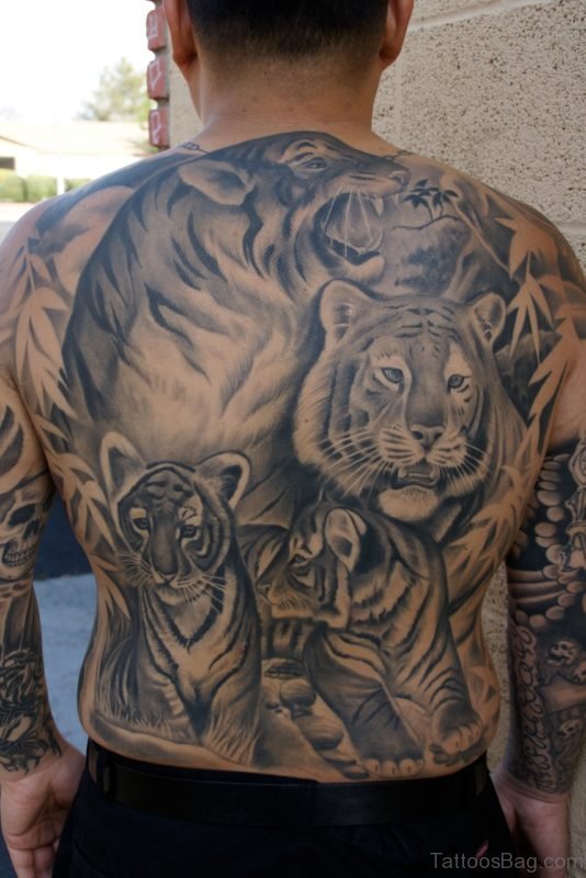 Beautiful Tiger Tattoo On Back Body