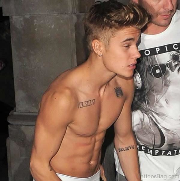 Bieber Roman Tattoo On Shoulder