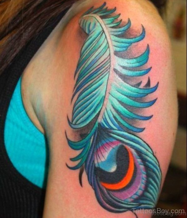 Big Blue Peacock Feather Tattoo