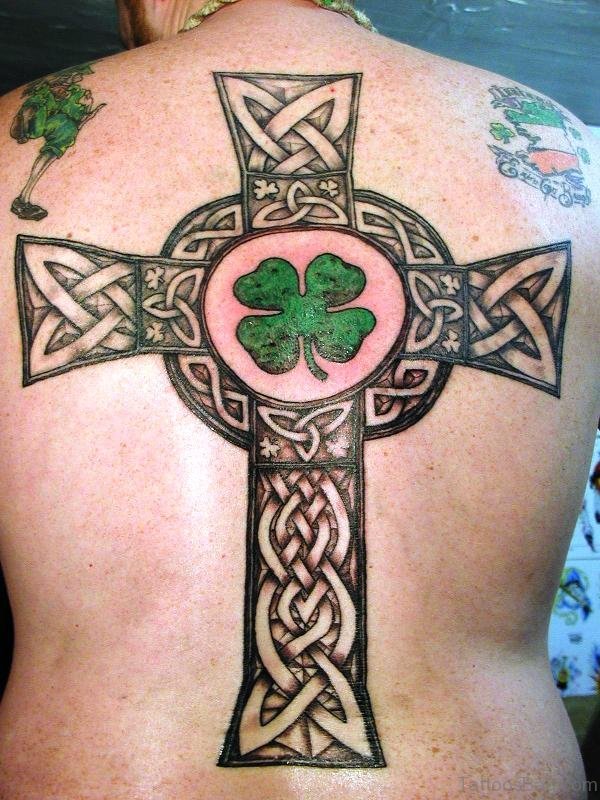Big Irish Cross Tattoo On Back
