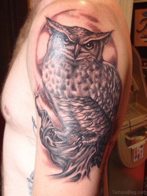 Big Owl Tattoo On Left Shoulder