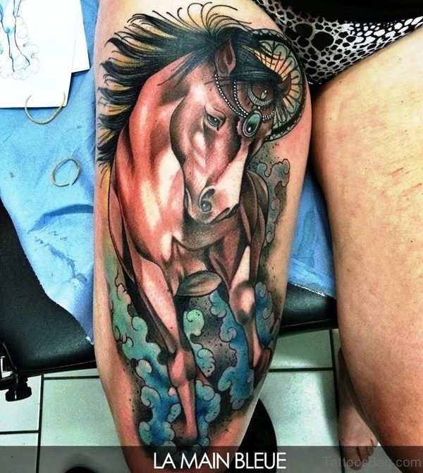 Big Unicorn Tattoo On Thigh