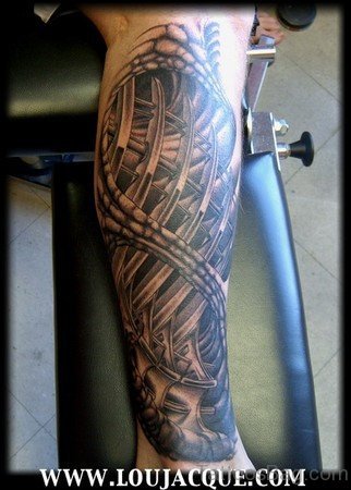 Bio Mechanical Tattoo Design On Leg