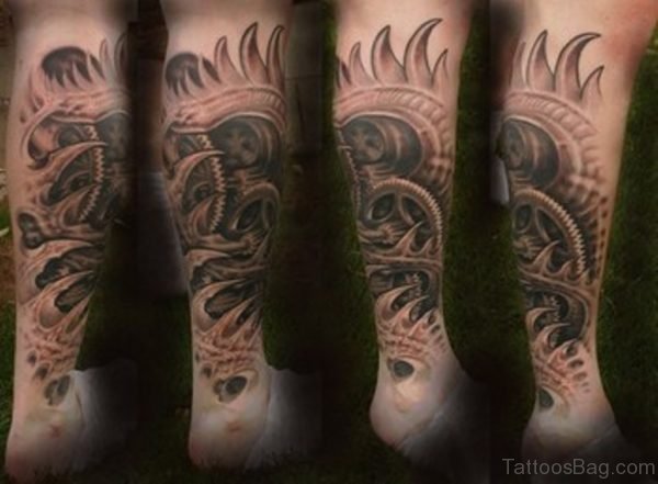 Bio Mechanical Tattoo On Leg Image