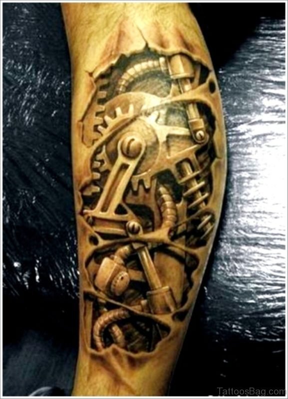 Bio Mechanical Tattoo On Leg