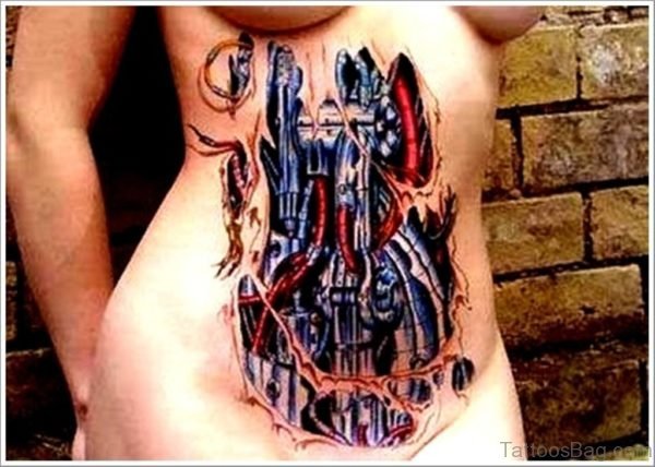 Bio Mechanical Tattoo On Stomach