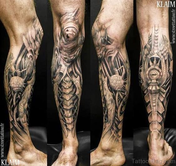 Biomechanical Tattoo design On Full Leg