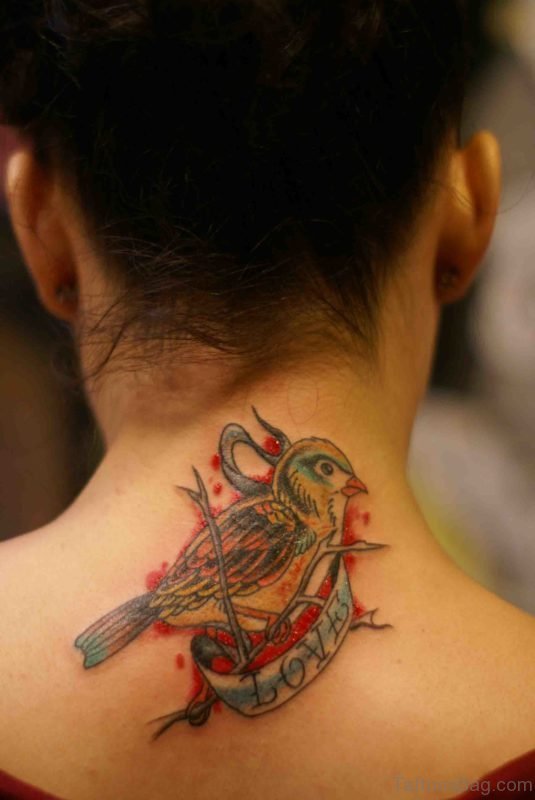 Bird Tattoo On Neck