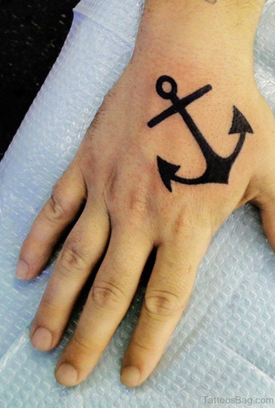 Black Anchor Tattoo on Hand