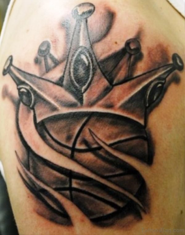 Black And Grey Crowned Basketball Tattoo