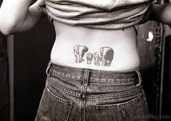Black And White Elephant Family Tattoo
