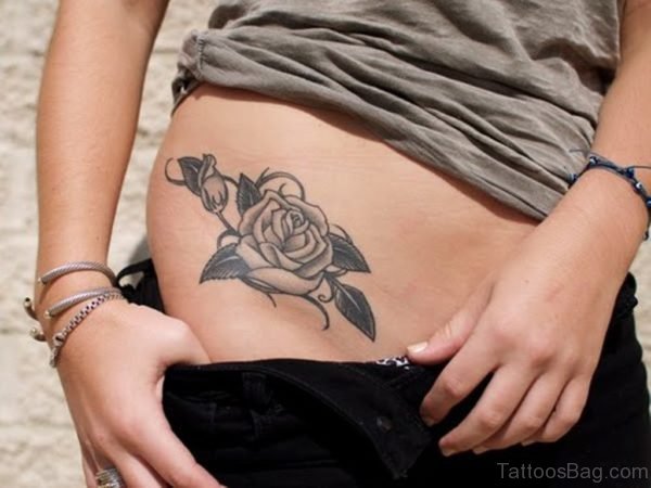 Black And White Rose Tattoo On Waist