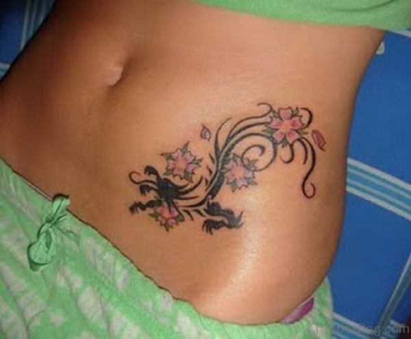 Black And White Tree Waist Tattoo