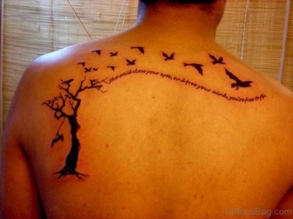 Black Birds And Tree Tattoo