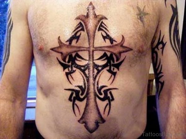 Black Cross Tattoo On Stomach