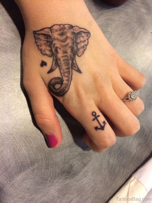 Black Elephant Tattoo On Hand