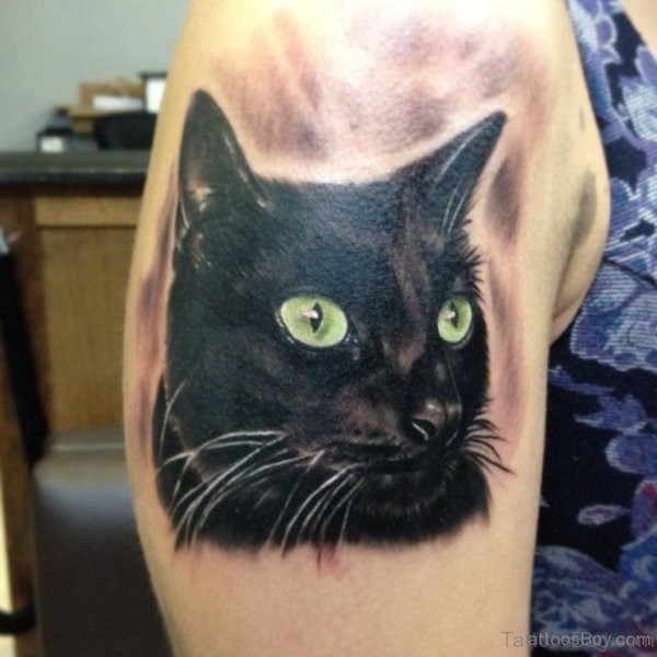 Black Green Eye Cat Tattoo