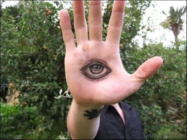 Black Ink Eye Tattoo On Hand Palm