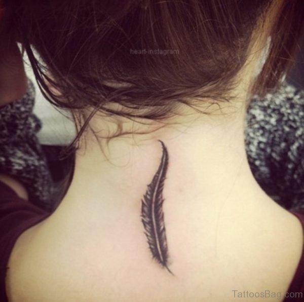 Black Ink Feather Tattoo