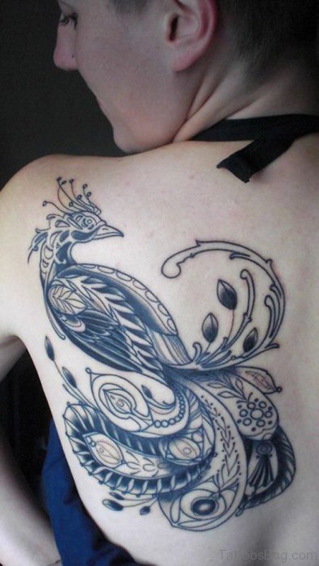 Black Ink Peacock Tattoo Design