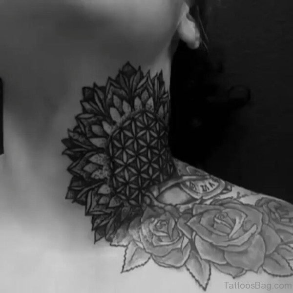 Black Mandala Neck Tattoo Design