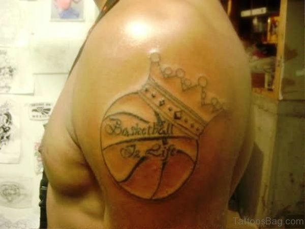 Black Outline Crowned Basketball Tattoo