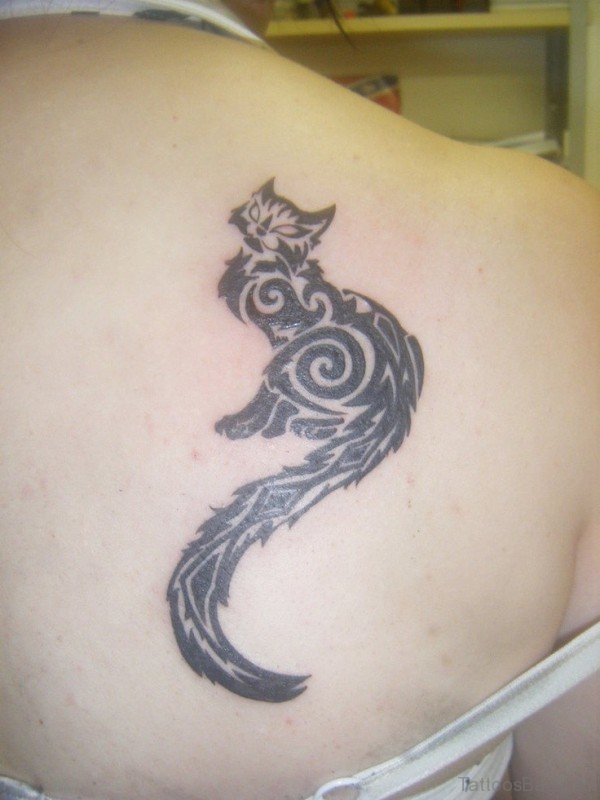 Black Tribal Cat Tattoo