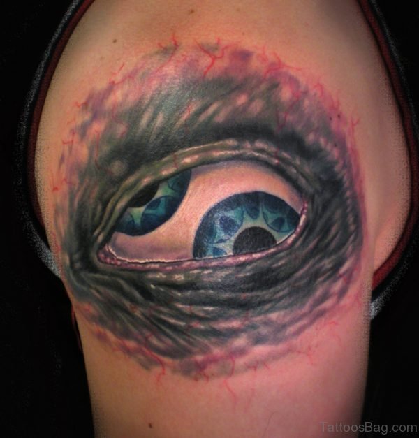 Bloody Eye Tattoo On Shoulder