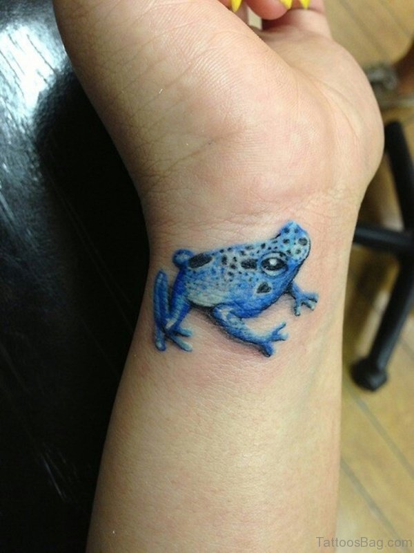 Blue Frog Tattoo On Wrist