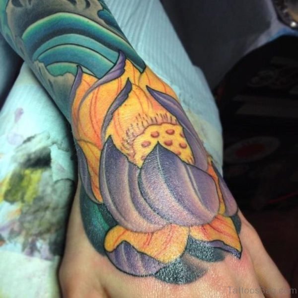 Blue Ink Lotus Tattoo