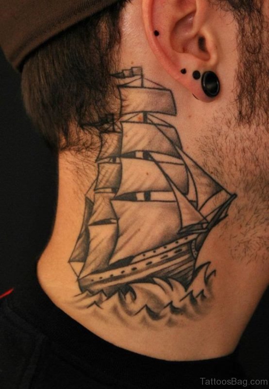 Boat Tattoo On Neck