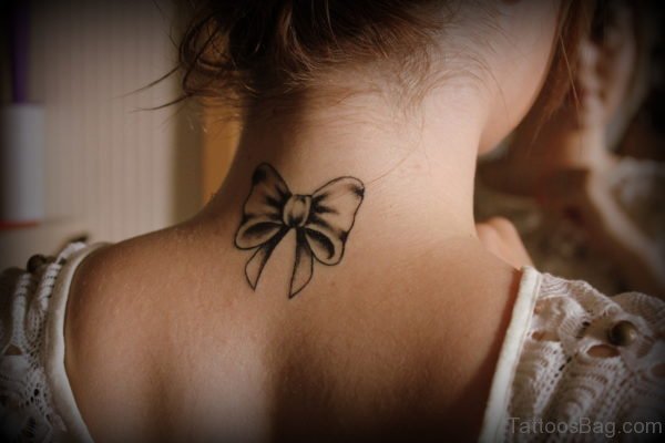 Bow Tattoo Design On Back Neck