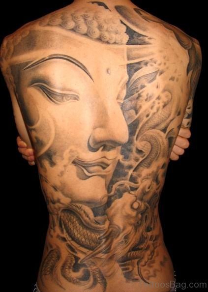 Buddha Face Tattoo On Back
